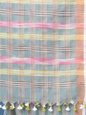 sky blue stripes cotton blend handspun soft saree 4