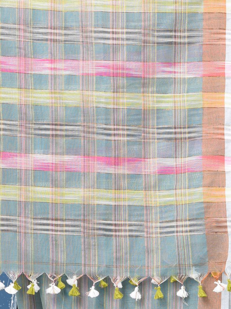 sky blue stripes cotton blend handspun soft saree