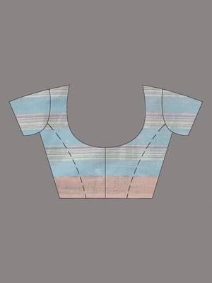 sky blue stripes cotton blend handspun soft saree 5