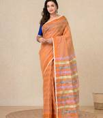 orange stripes cotton blend handspun soft saree
