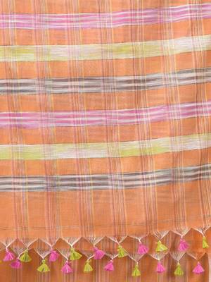 orange stripes cotton blend handspun soft saree 4