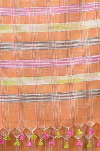 orange stripes cotton blend handspun soft saree
