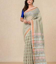 pale green stripes cotton blend handspun soft saree