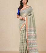 pale green stripes cotton blend handspun soft saree
