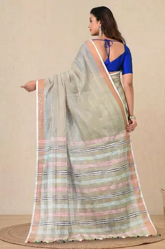 pale green stripes cotton blend handspun soft saree