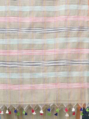 pale green stripes cotton blend handspun soft saree 4