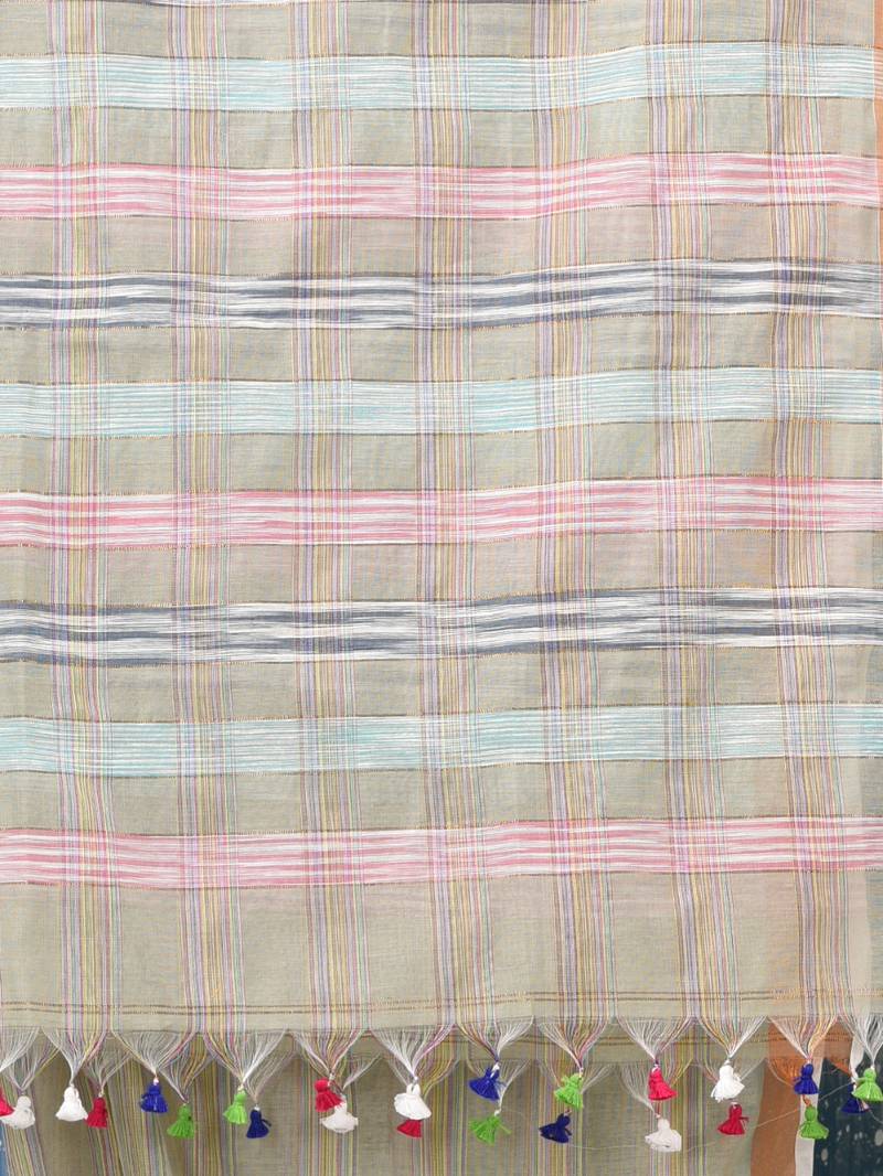 pale green stripes cotton blend handspun soft saree