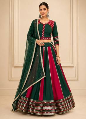 Green Cotton Handwork Navratri Lehenga Choli 2