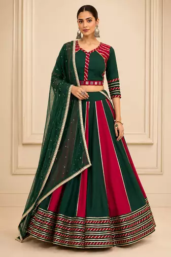Green Cotton Handwork Navratri Lehenga Choli