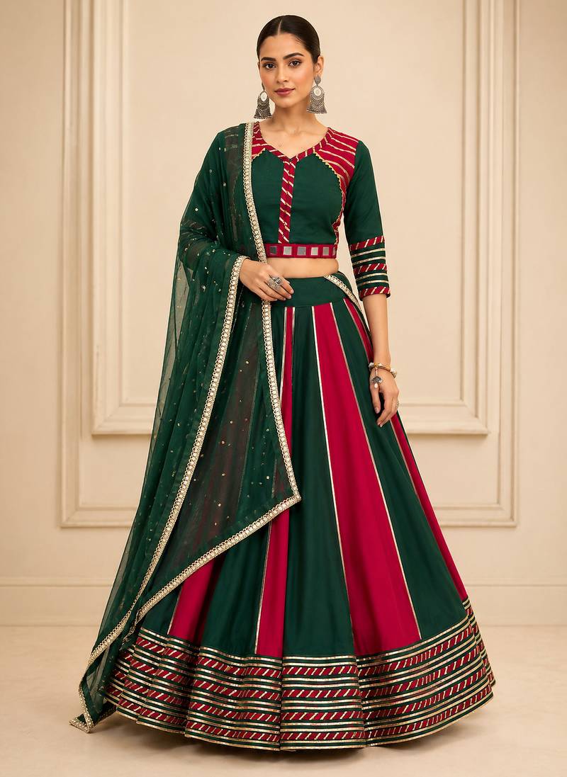 Green Cotton Handwork Navratri Lehenga Choli