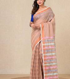 beige stripes cotton blend handspun soft saree