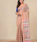 beige stripes cotton blend handspun soft saree