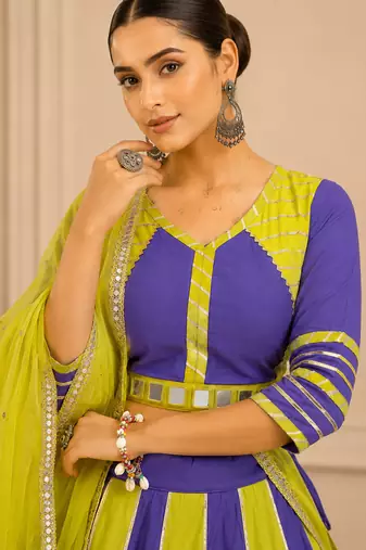 Lavender Cotton Handwork Navratri Lehenga Choli