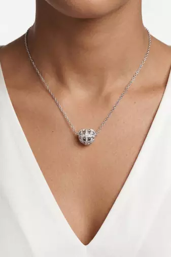 925 Sterling Silver Rhodium Plated Openwork Heart CZ Pendant Necklace Set  for Women
