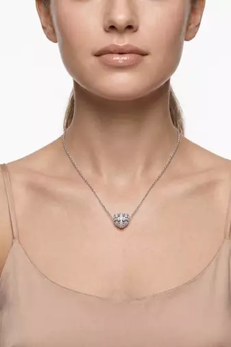 925 Sterling Silver Rhodium Plated Openwork Heart CZ Pendant Necklace Set  for Women