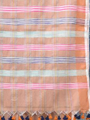 beige stripes cotton blend handspun soft saree 4