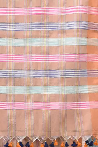 beige stripes cotton blend handspun soft saree