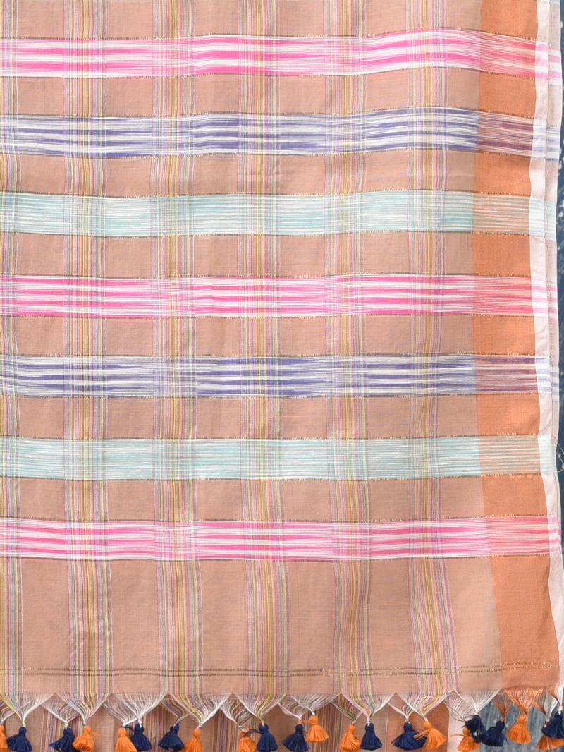 beige stripes cotton blend handspun soft saree