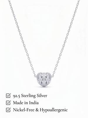 925 Sterling Silver Rhodium Plated Openwork Heart CZ Pendant Necklace Set  for Women 3