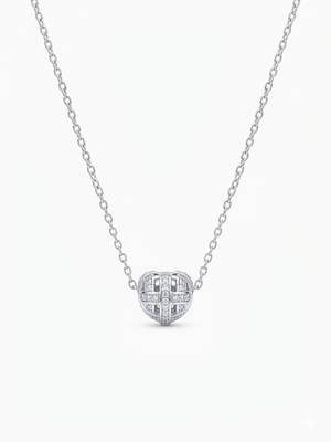 925 Sterling Silver Rhodium Plated Openwork Heart CZ Pendant Necklace Set  for Women 4