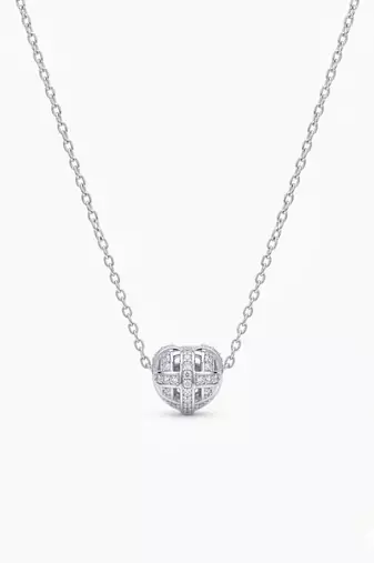 925 Sterling Silver Rhodium Plated Openwork Heart CZ Pendant Necklace Set  for Women