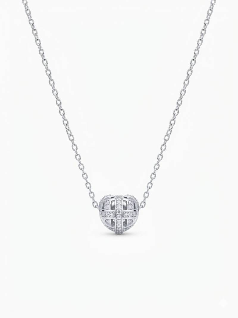 925 Sterling Silver Rhodium Plated Openwork Heart CZ Pendant Necklace Set  for Women