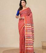 red stripes cotton blend handspun soft saree