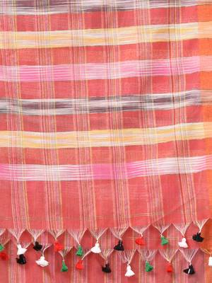 red stripes cotton blend handspun soft saree 4