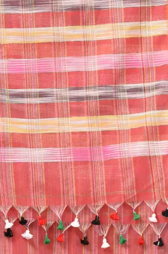 red stripes cotton blend handspun soft saree