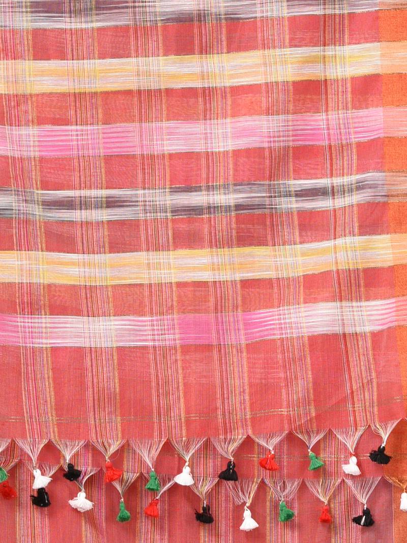 red stripes cotton blend handspun soft saree
