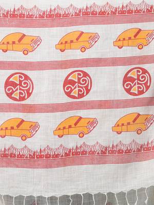 off white printed cotton blend handspun soft saree 4