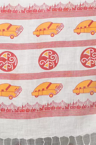 off white printed cotton blend handspun soft saree