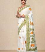 off white printed cotton blend handspun soft saree