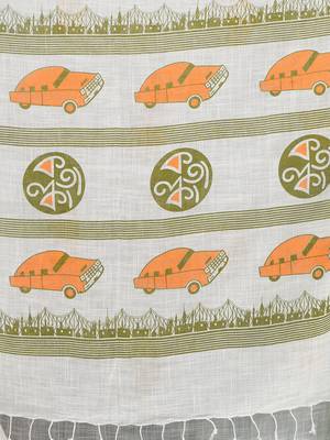 off white printed cotton blend handspun soft saree 4