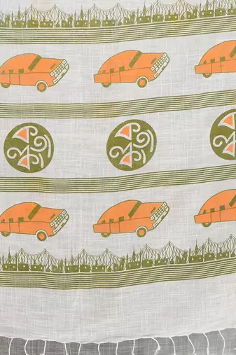 off white printed cotton blend handspun soft saree