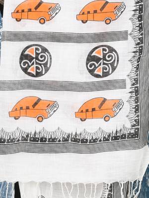 white printed cotton blend handspun soft saree 4