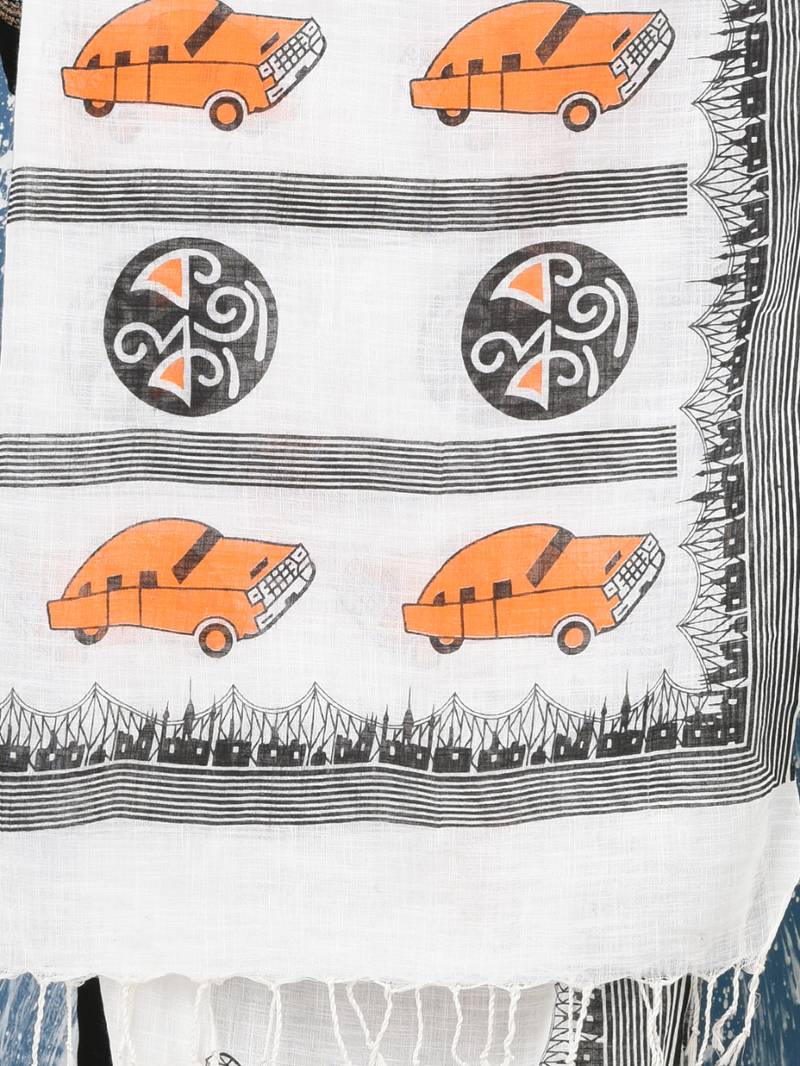 white printed cotton blend handspun soft saree