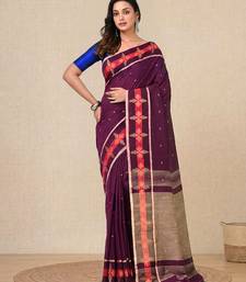 purple ethnic motifs cotton blend handspun soft saree