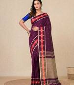 purple ethnic motifs cotton blend handspun soft saree