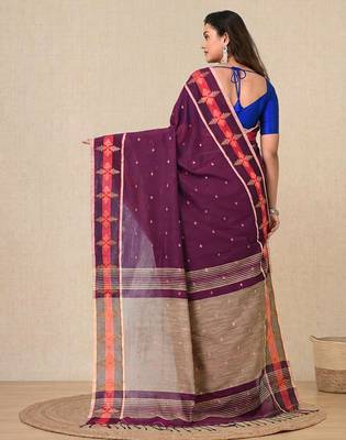 purple ethnic motifs cotton blend handspun soft saree 3
