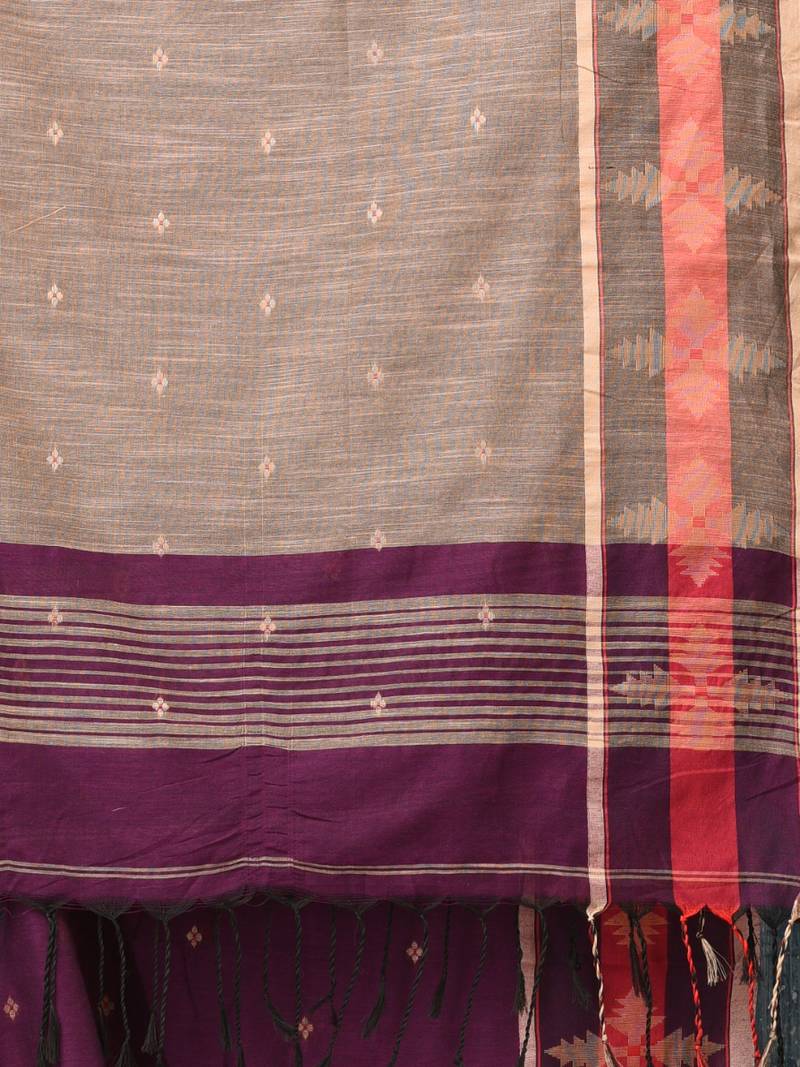 purple ethnic motifs cotton blend handspun soft saree