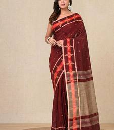 red ethnic motifs cotton blend handspun soft saree