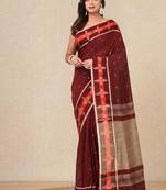 red ethnic motifs cotton blend handspun soft saree