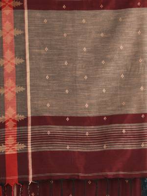 red ethnic motifs cotton blend handspun soft saree 4