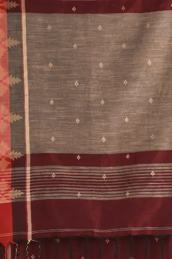 red ethnic motifs cotton blend handspun soft saree