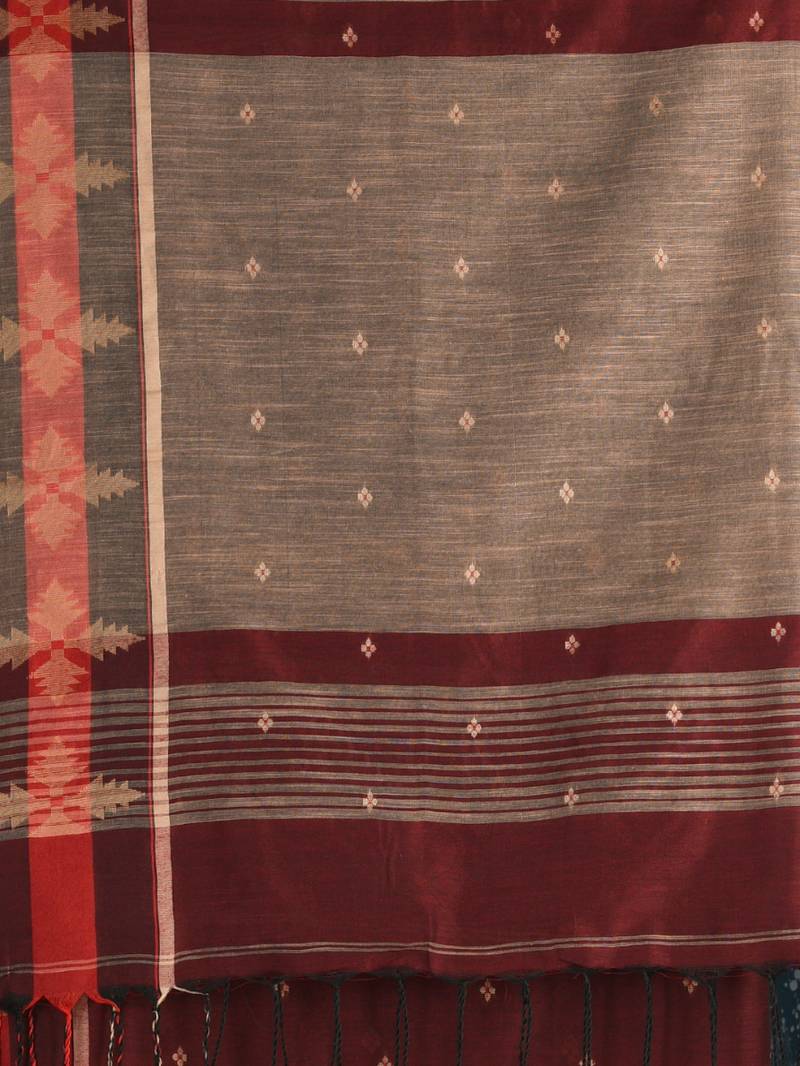 red ethnic motifs cotton blend handspun soft saree