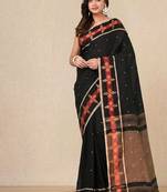 black ethnic motifs cotton blend handspun soft saree