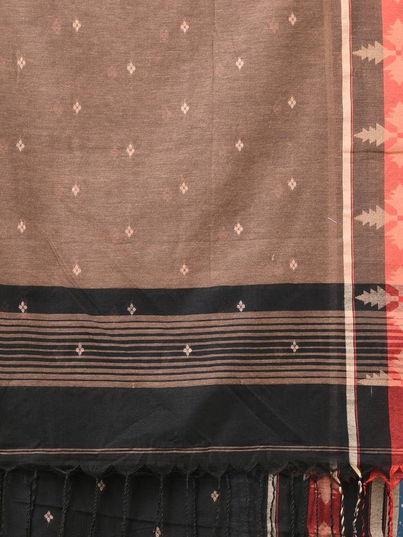 black ethnic motifs cotton blend handspun soft saree