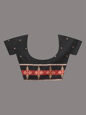 black ethnic motifs cotton blend handspun soft saree 5