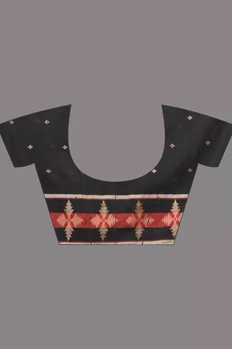black ethnic motifs cotton blend handspun soft saree